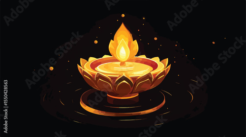 Modern Flat Vector Illustration of Diya Lamp Design