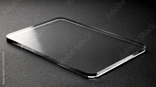 Transparent plastic business card mockup placed on textured black background