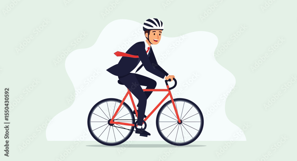 Naklejka premium Businessman Cycling Active Commute, Healthy Lifestyle Illustration