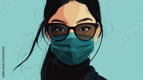 Professional Female Doctor Wearing Face Mask Flat Vector Illustration
