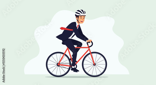 Businessman Cycling  Active Commute, Healthy Lifestyle Illustration