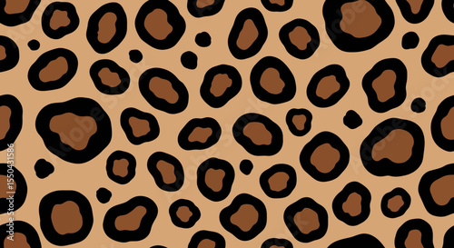 Seamless Leopard Print Pattern Brown and Black Spots on Tan Background