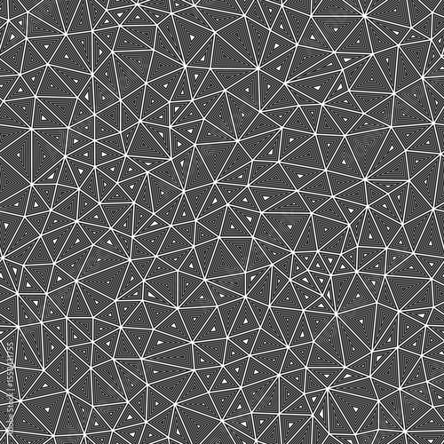 Vector seamless pattern. Compact shape size. Multiple repeated inner triangles. Black and white style. Repeatable pattern. Trending vector tiles. Seamless vector illustration.