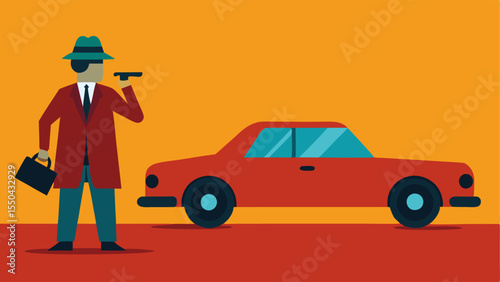 the detectives car is parked inconuously while the detective watches through a pair of binoculars as the suspect exits their vehicle.