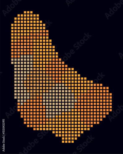 Barbados dotted map. Digital style map of the country on a dark background. Barbados shape with square dots. Colored dots style. Large size squares. Vibrant vector illustration.