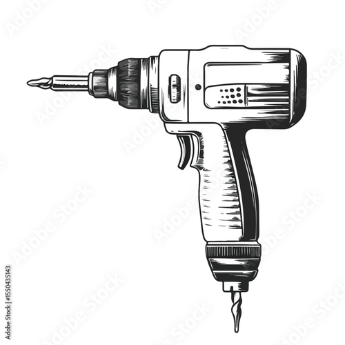 Cartoon Drill Illustration in Black and White for Design Projects