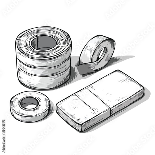 Colorful Cartoon Vector Illustration of Dressing Pad and Adhesive Tape for Medical Use