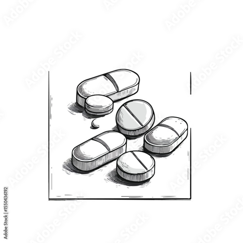 Drug Pills Alignment Cartoon Vector Illustration