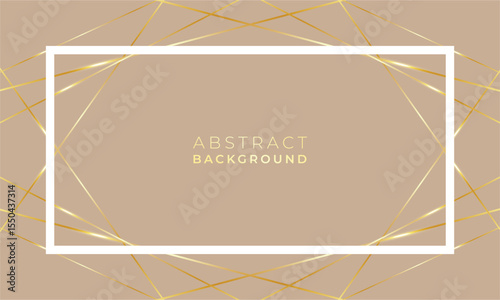 Abstract background low poly golden lines with white frame on beige color background, blank space