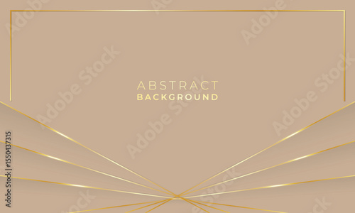 Abstract beige background with geometric low poly golden lines and frame, empty space