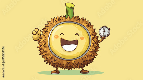Cute Durian Character with Stylish Wristwatch Cartoon Illustration