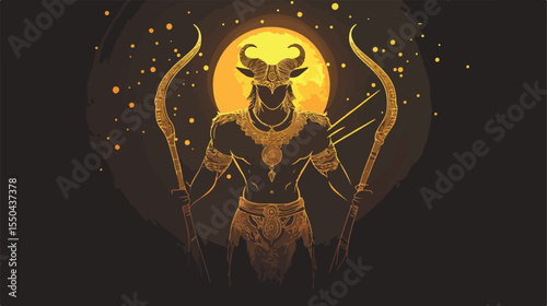 Lord Ram with Bow and Arrow in Golden Silhouette