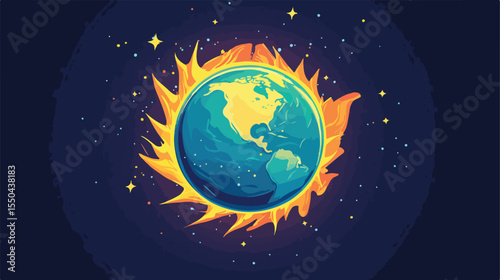 Global Warming Flat Vector Illustration of Earth and Sun