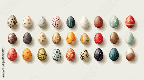 Colorful Easter Eggs Celebration Isolated Flat Vector Illustration