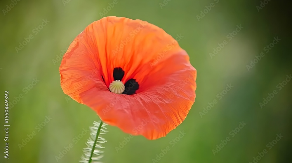 Fototapeta premium Vibrant Red Poppy Flower in Green Field