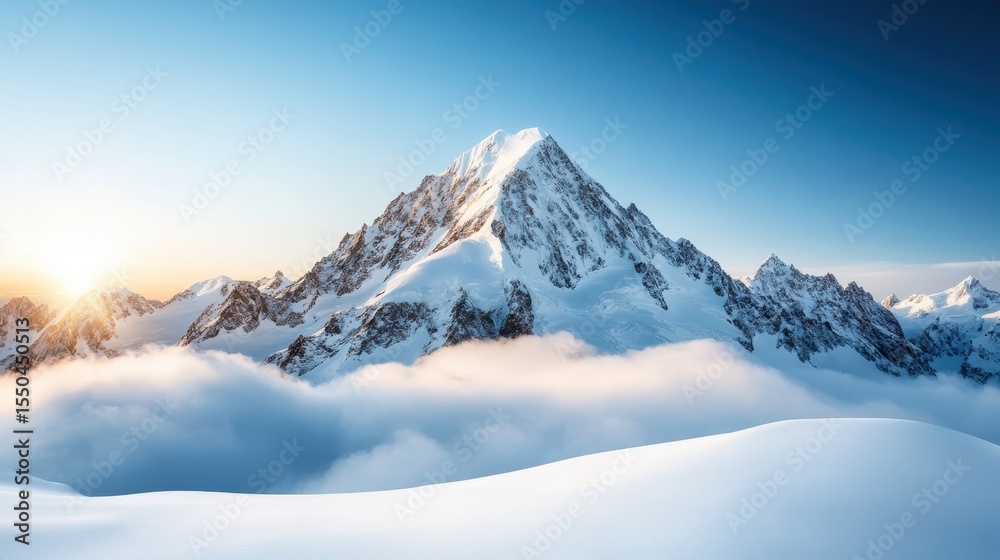 Obraz premium An awe-inspiring view of a towering snow-capped mountain against a clear blue sky, symbolizing the beauty and majesty of nature, evoking feelings of peace and wonder.