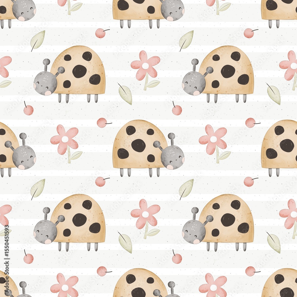Obraz premium seamless pattern with ladybug. summer colorful illustration for kids, flat style. Baby design for fabric, textile, print, wrapper.