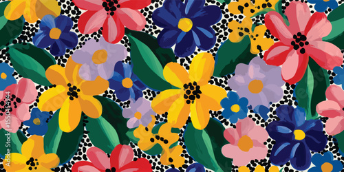Vibrant Abstract Floral Seamless Pattern Textured Vector Art for design, textile, packaging, fabric wallpaper branding, stationery wrapping paper interior decor