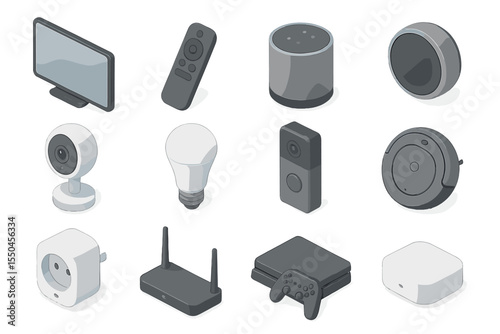 Smart Home Device Icons Set Featuring Modern Technology Gadgets