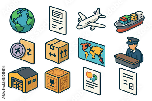 Colorful Logistics and Transportation Icons for Global Shipping