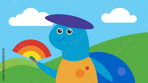 Creative Turtle at Work A whimsical turtle dons a blue beret tilted jauntily to one side. With a concentrated expression it delicately dabs its paintbrush into a rainbow of vibrant