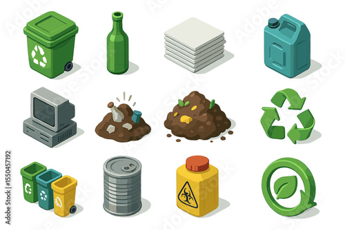 Colorful Recycling and Waste Management Icons Collection