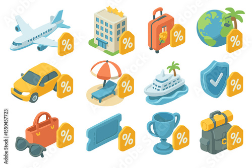 Travel and Tourism Themed Discount Icons Collection
