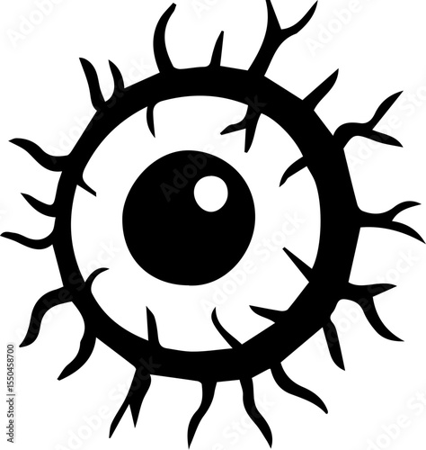 Intense Eye in Silhouette: An artistic silhouette showcases a singular eye encircled by sharp thorns, its pupil gazing intensely, offering a thought-provoking perspective.
