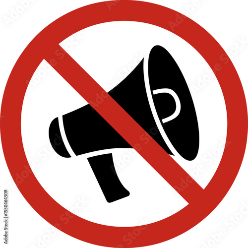 No sound allowed: red prohibition sign crossing out megaphone icon, emphasizing silence rule