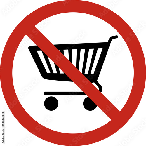 No shopping allowed: red prohibition sign crossing out shopping cart icon