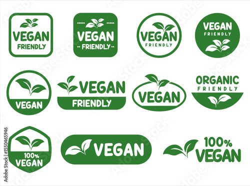 Vegan icon set badge and emblem sign bio ecology organic logo and badges label tag collection 