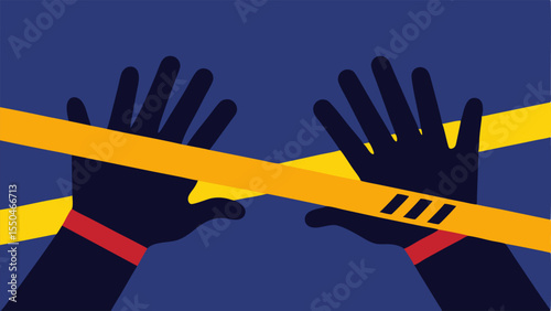 Caution Tape and Gloved Hands An illustration highlighting a set of gloved hands carefully moving aside caution tape to access a scene symbolizing the importance of protecting