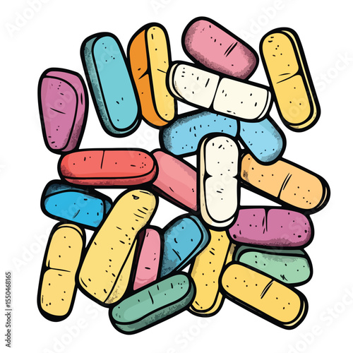 Colorful Effervescent Drug Tablet Cartoon Vector and Illustration
