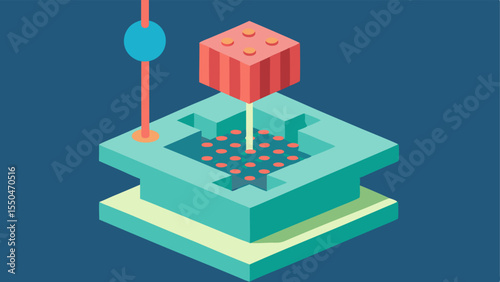 3D Nanoscale Printing An illustration of a 3D nanoprinter producing intricate structures layer by layer with a closeup view highlighting the printing process at the nano level.