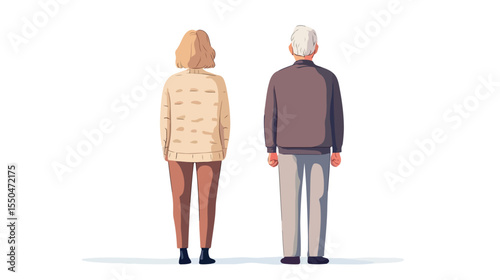 Elderly Couple Standing with Their Backs Flat Vector Illustration