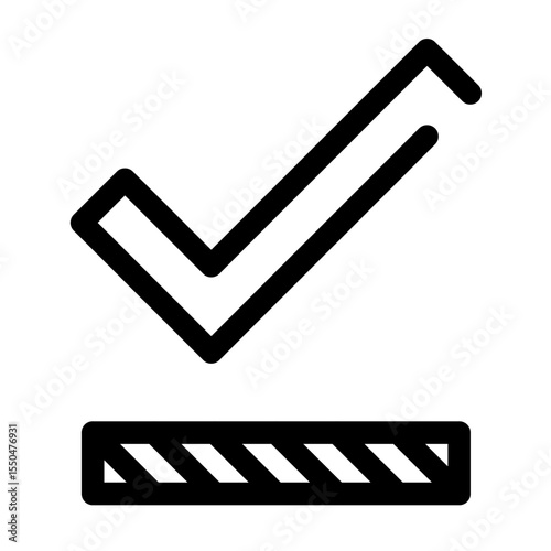 Check mark icon with striped base, minimalist approval and confirmation symbol