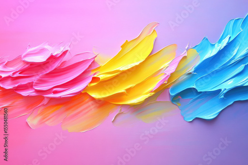 Vibrant abstract paint splatter design featuring shades of neon pink, yellow, and blue, creating dynamic and energetic visual effect. colors blend seamlessly, evoking sense of creativity and joy