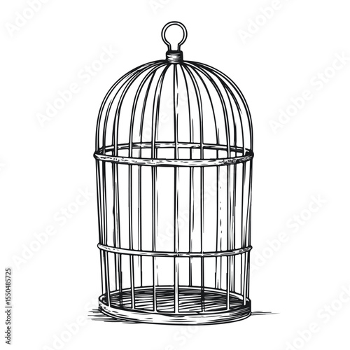 Whimsical Empty Bird Cage Cartoon Vector Illustration on Black Background