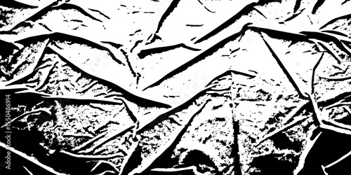 High contrast abstract featuring wrinkled surface with black lines and white spaces pattern creating a visually striking and textured design element geometric shapes design.