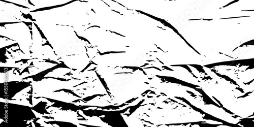  High contrast abstract featuring wrinkled surface with black lines and white spaces pattern creating a visually striking and textured design element geometric shapes design.