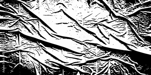 High contrast abstract featuring wrinkled surface with black lines and white spaces pattern creating a visually striking and textured design element geometric shapes design.