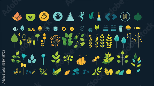 Environment Ecology Icons Collection Line Flat Image