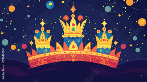 Majestic Epiphany Crown for Three Wise Kings in Flat Vector Design