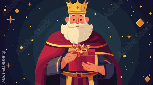 EpiPHANy wisE kiNG CAsPAr with Gift flat vector