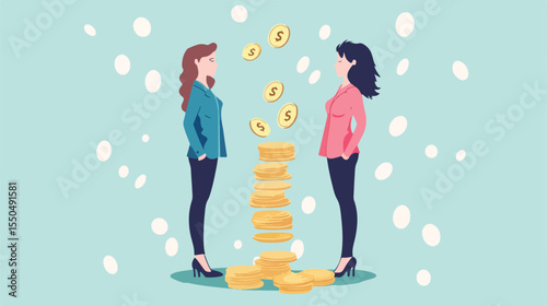 Equal Earning for Men and Women Flat Vector Illustration