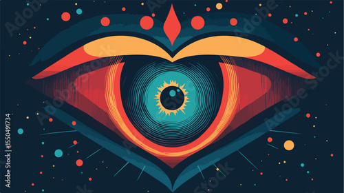 Esoteric Eye in Heart Flat Vector Illustration