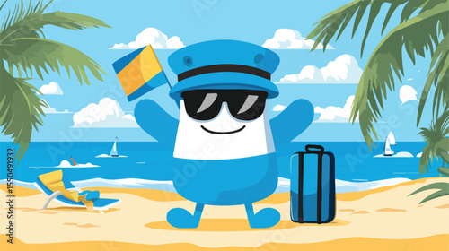 Estonia Flag Mascot Vacation Flat Vector Illustration