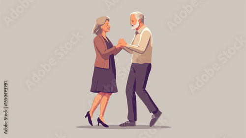European Middle Age Couple Dancing Flat Vector Illustration
