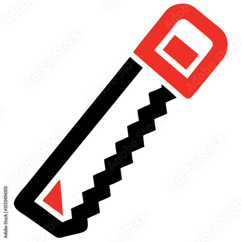 Hand saw construction icon, minimal style, red and black, construction tools concept
