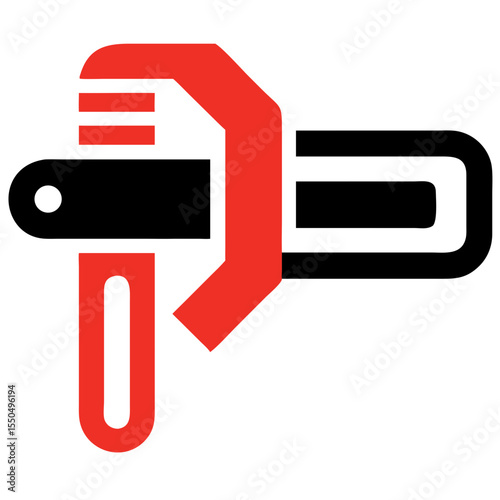 Pipe wrench construction icon, minimal style, red and black, construction tools concept